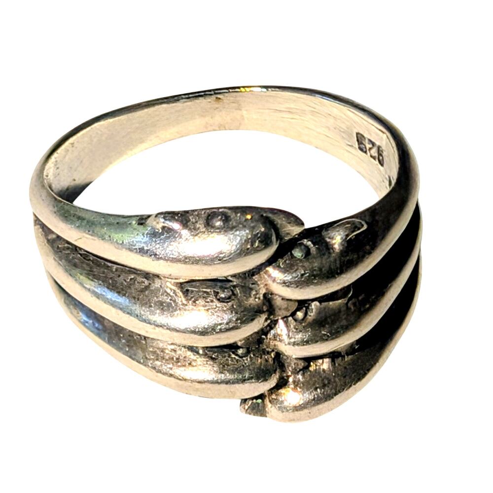 925 Sterling Silver Six Dolphin Ring Size 6.5 - Picture 3 of 5